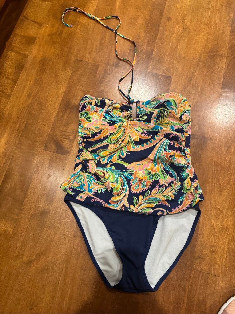 Lauren Ralph Lauren Women’s 12 Paisley Overlay One Piece Swimsuit Halter